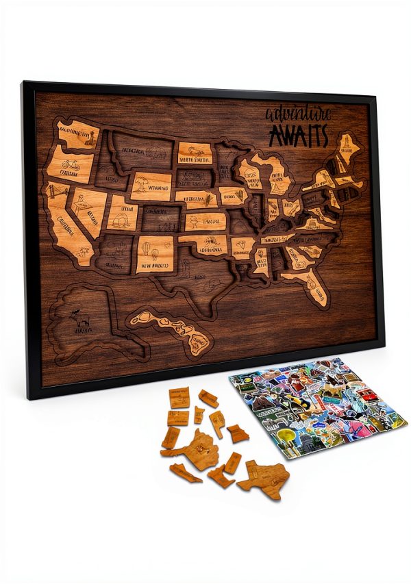 Wooden USA Landmarks Travel Map Puzzle Flinelife-Business-0